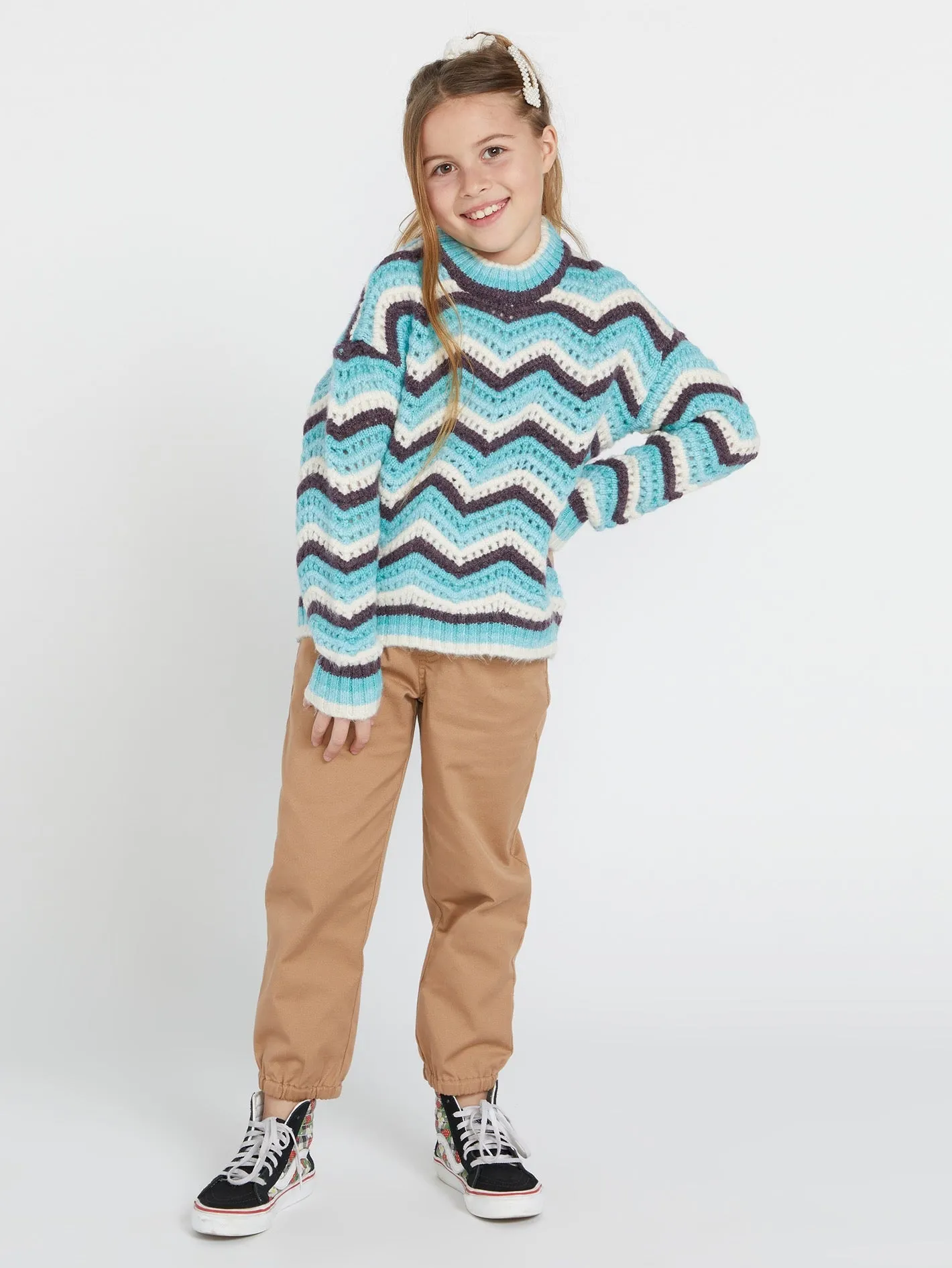 Girls Zigzy Zagzy Sweater - Aqua