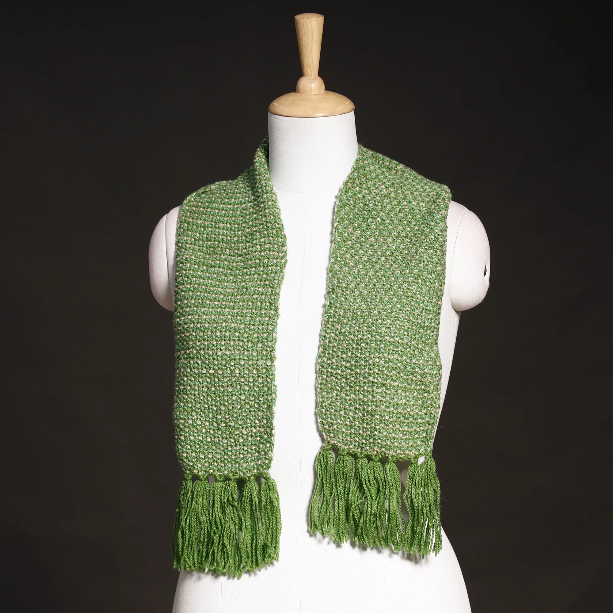 Green - Kumaun Hand Knitted Woolen Muffler (66 in)