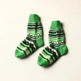 Green - Kumaun Hand Knitted Woolen Socks (Kids)