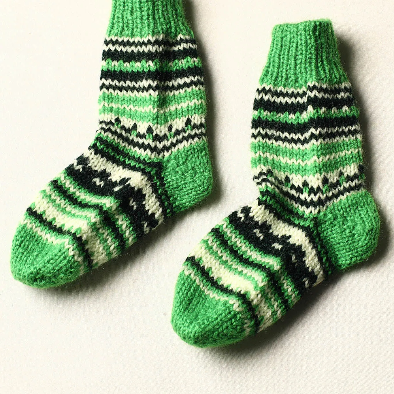 Green - Kumaun Hand Knitted Woolen Socks (Kids)