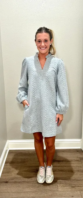 Grey Twist Texture Long Sleeve Dress