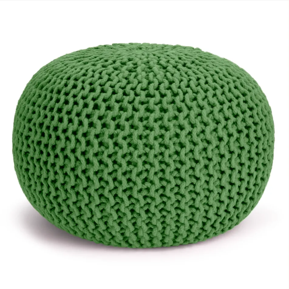 Handmade Knitted Pouffe Footstool 50cm - Green