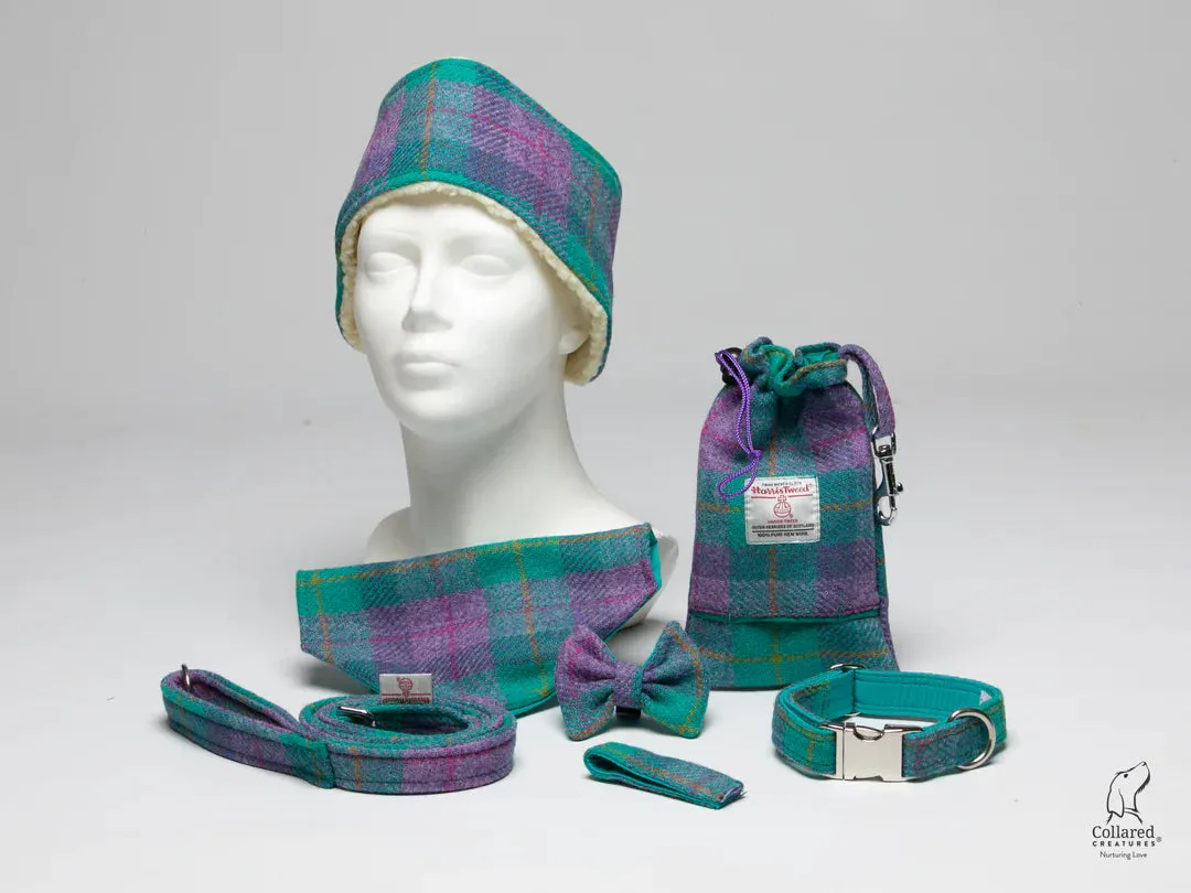 Harris Tweed Lilac & Teal Check Buckle Dog Collar