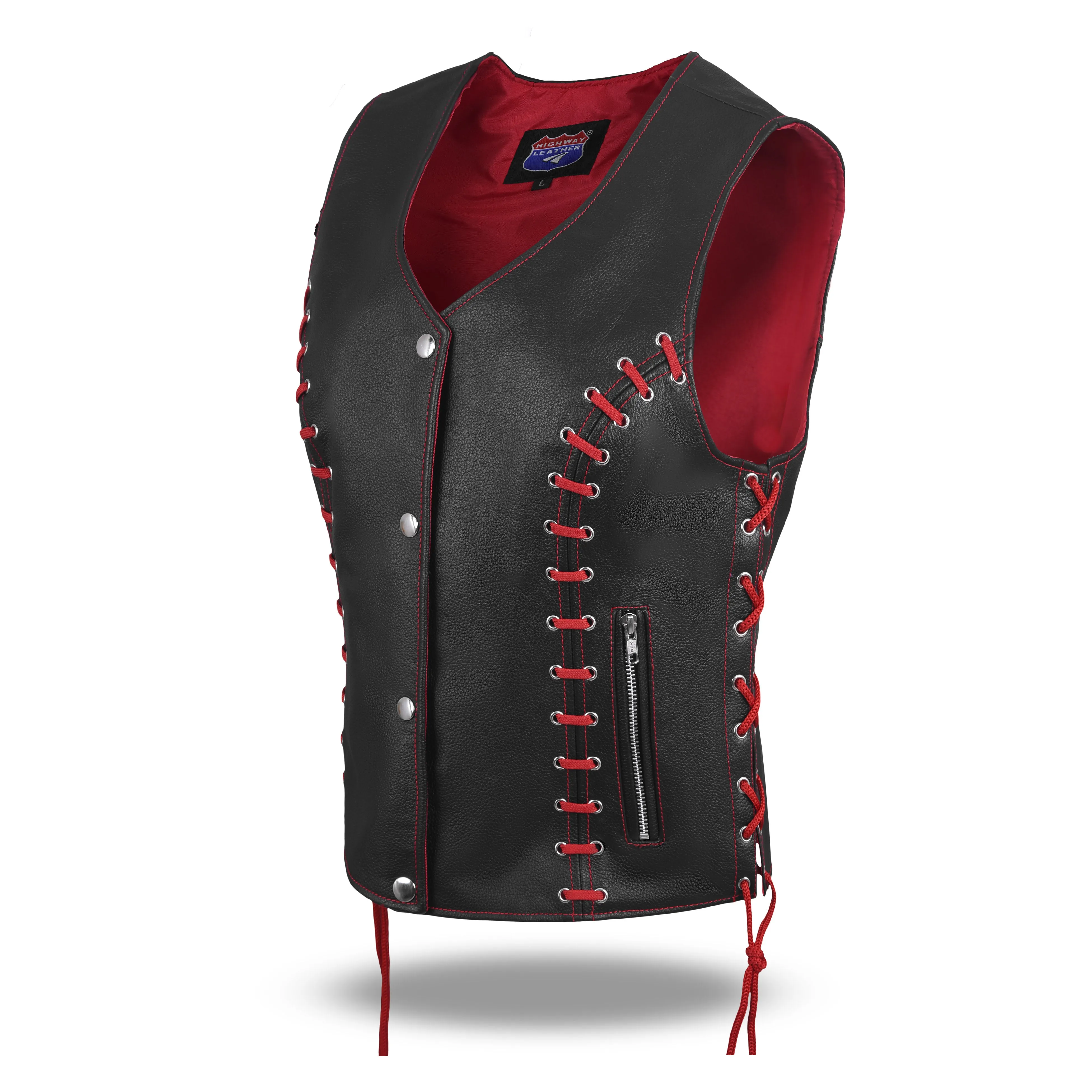 HL14859REDEYELET WOMEN SIDE LACE VEST  M/O BUFFALO LEATHER Red/BLK