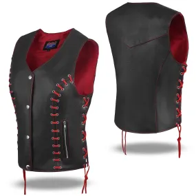 HL14859REDEYELET WOMEN SIDE LACE VEST  M/O BUFFALO LEATHER Red/BLK