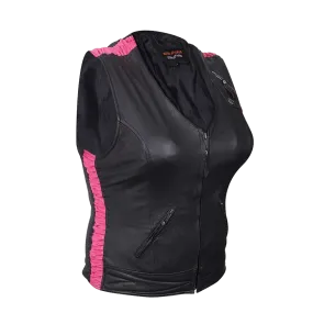 HML1033 Ladies Premium Leather Vest with Leather Scrunch Sides in Fuchsia, Purple or Black