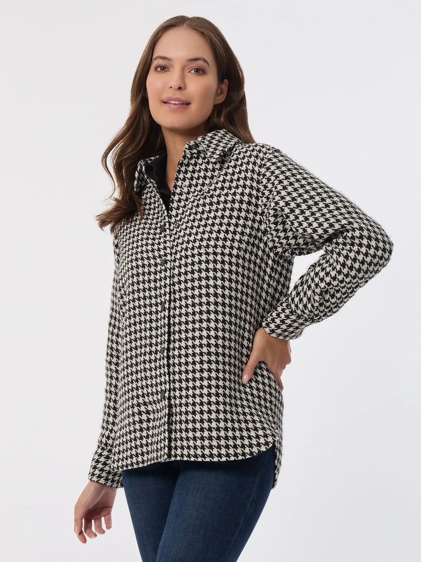 Houndstooth Button-Front Shacket