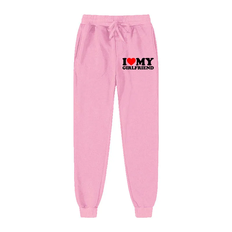 I LOVE MY GIRLFRIEND Letter Print Casual Sweatpants