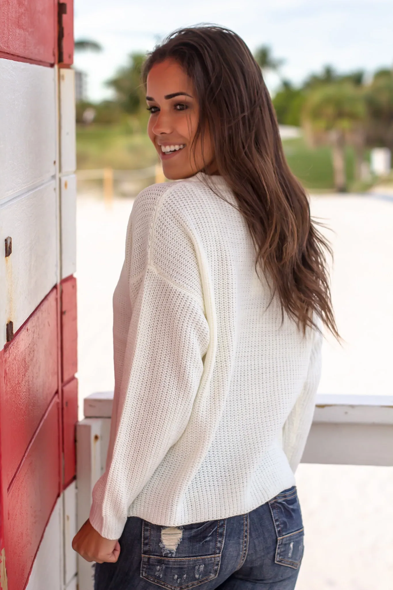 Ivory Keyhole Neck Sweater