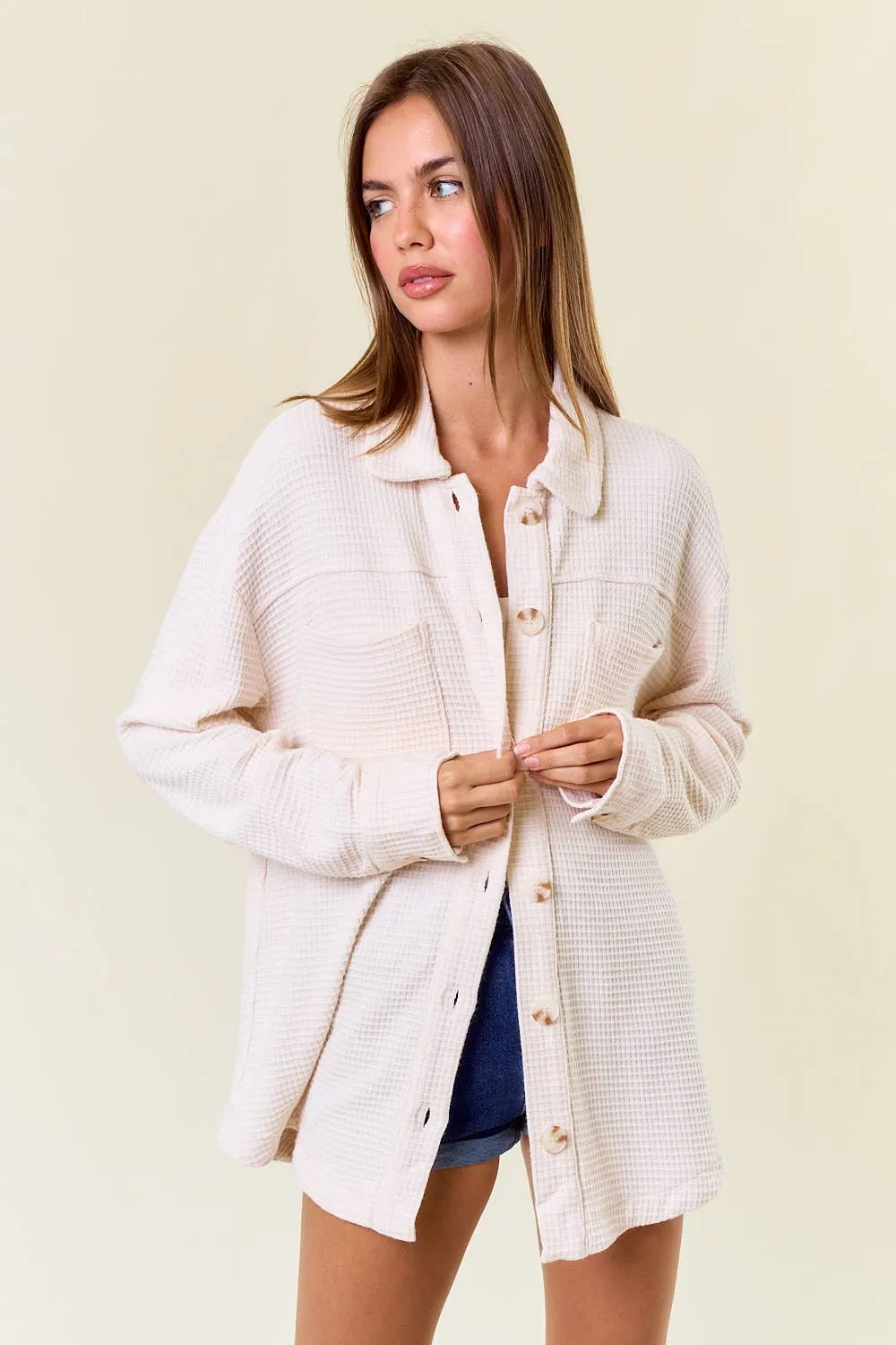 Ivory Waffle Knit Shacket