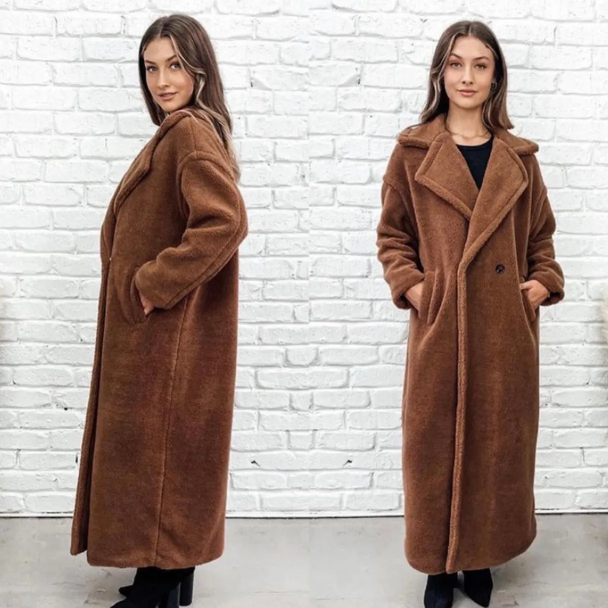 Jaz long slouch chocolate teddy coat