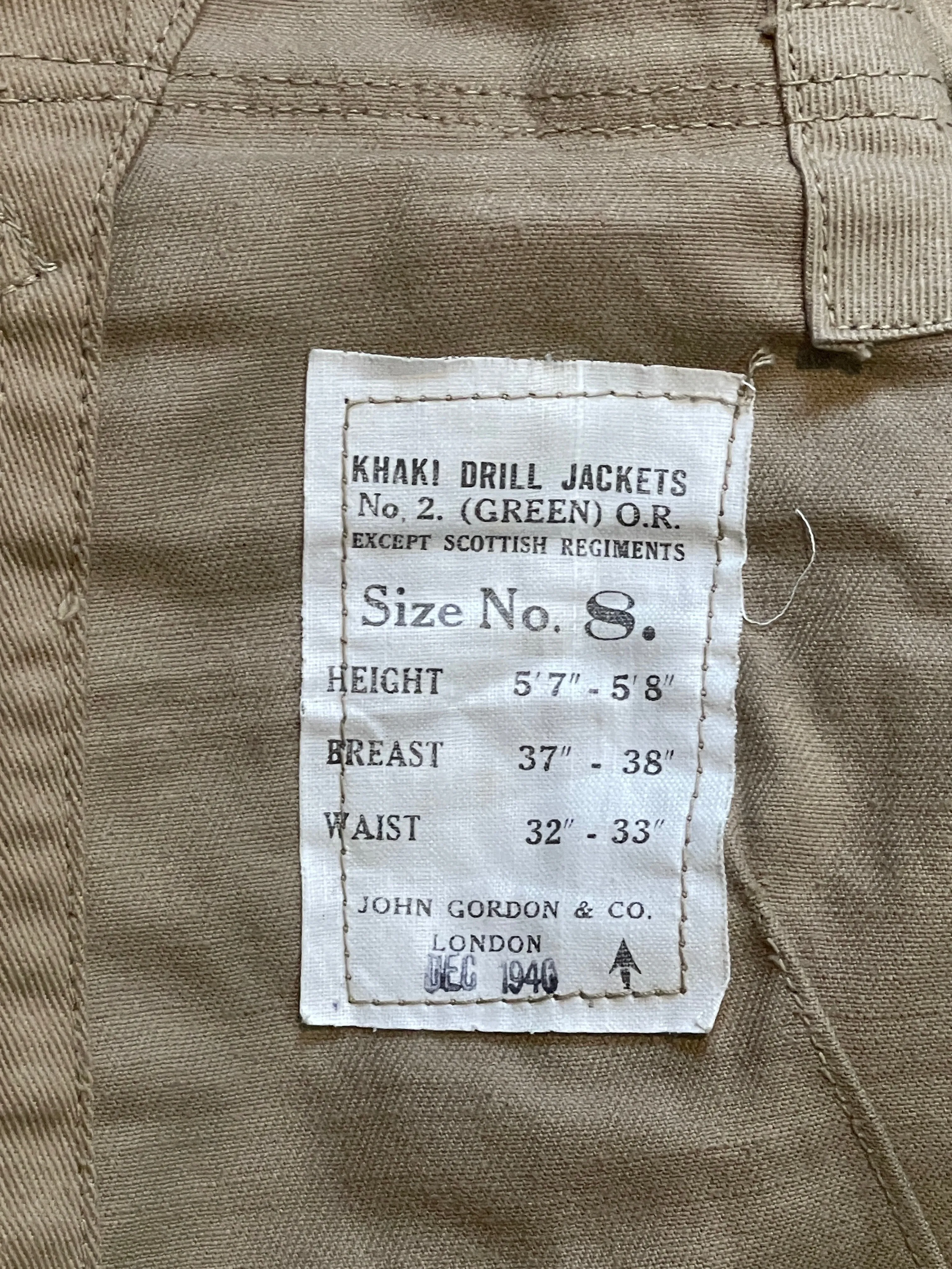 Khaki Drill Jacket No2  Other Ranks OR  Size 8