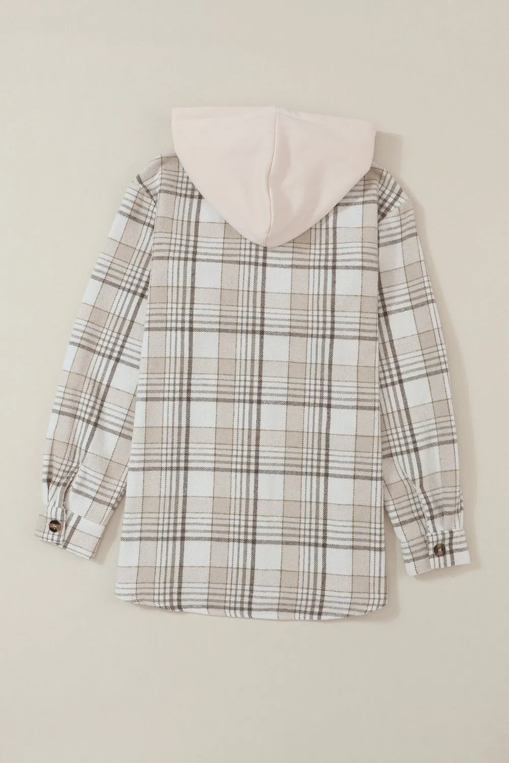 Khaki Plaid Removable Hood Buttoned Shacket