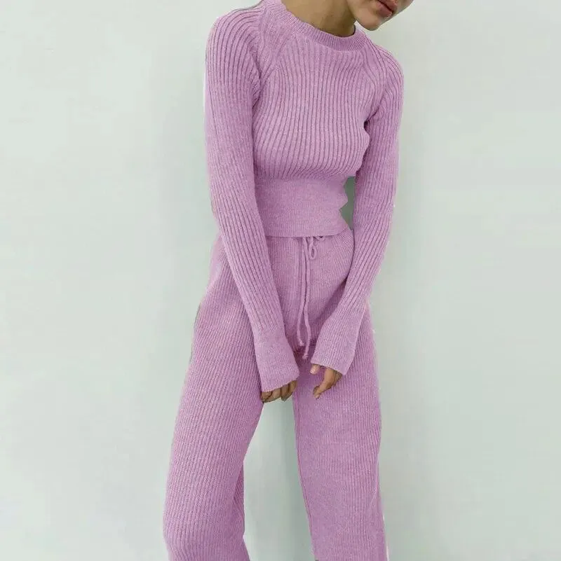 Knitted Wide-leg Pants and Top Set