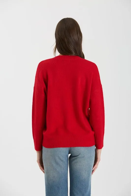 Lady In Red Vneck Sweater