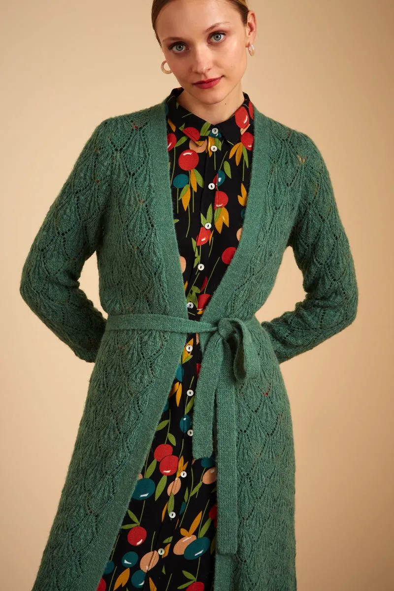 Lang gebreid groen vest | King Louie cardi long pallazzone fir green