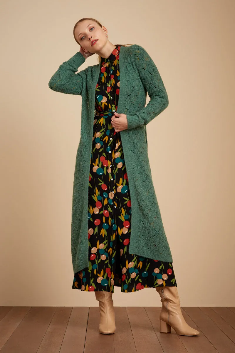 Lang gebreid groen vest | King Louie cardi long pallazzone fir green