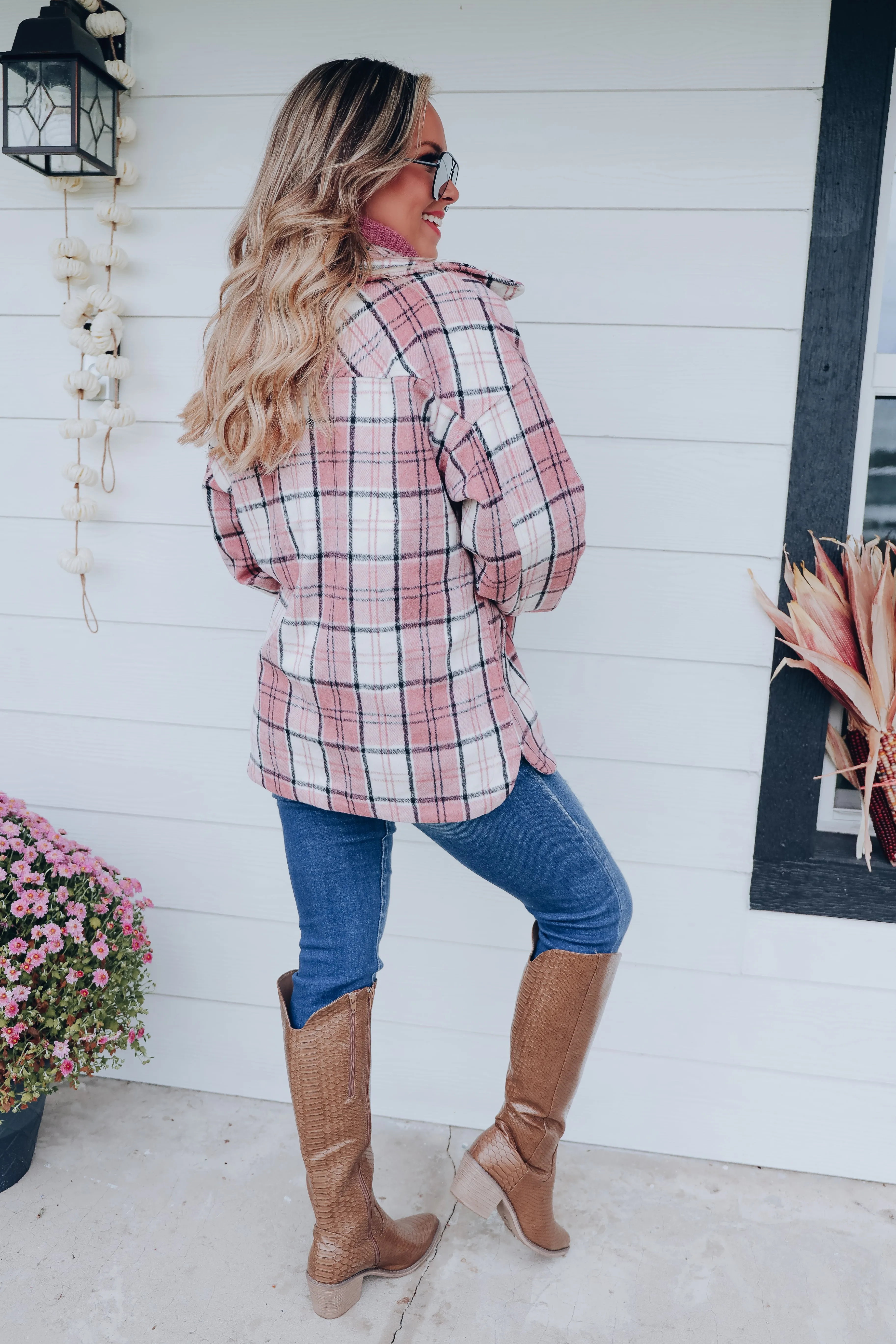 Laramie Plaid Shacket - Blush