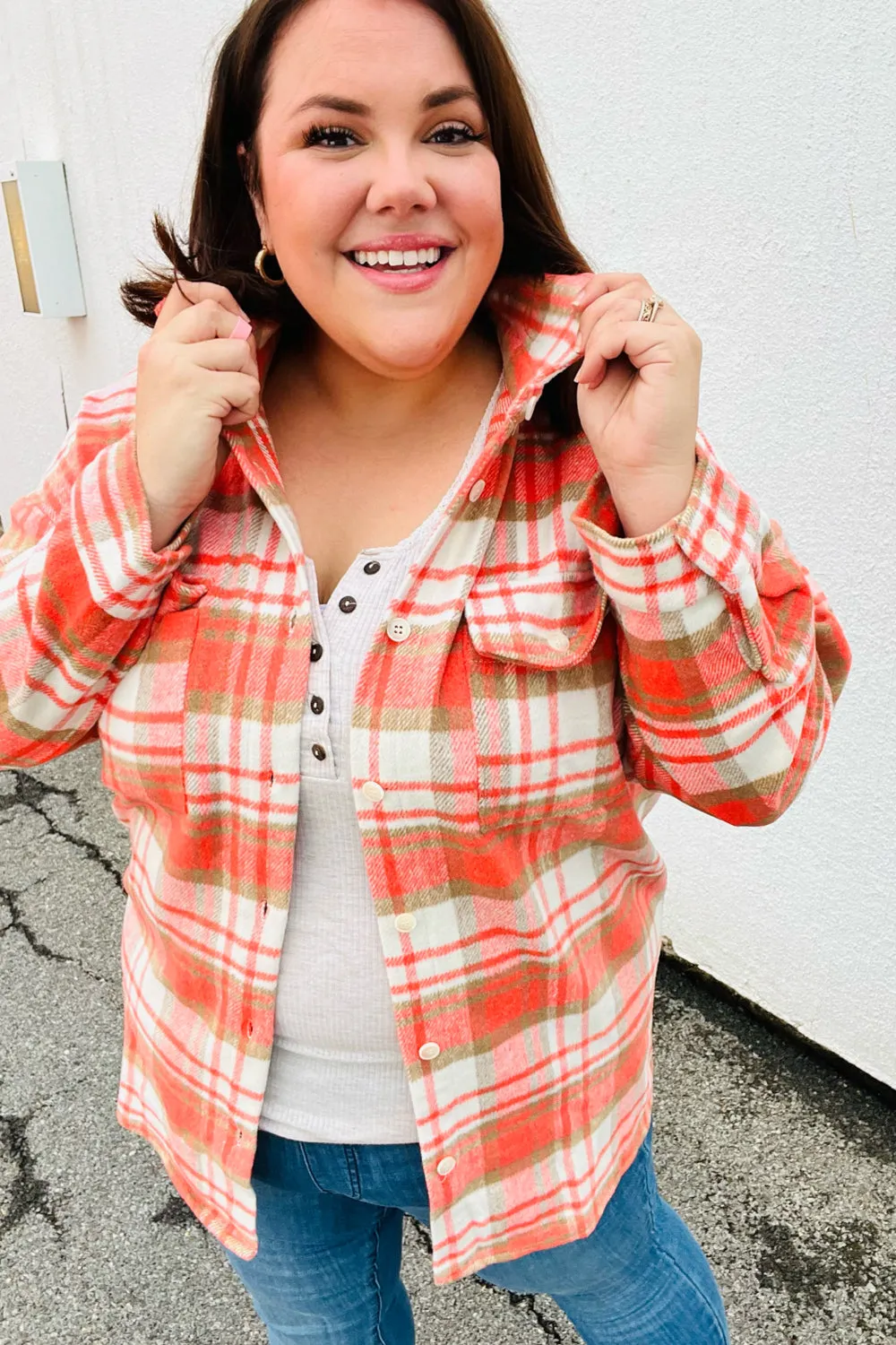 Layer Up Orange Plaid Flannel Button Down Shacket