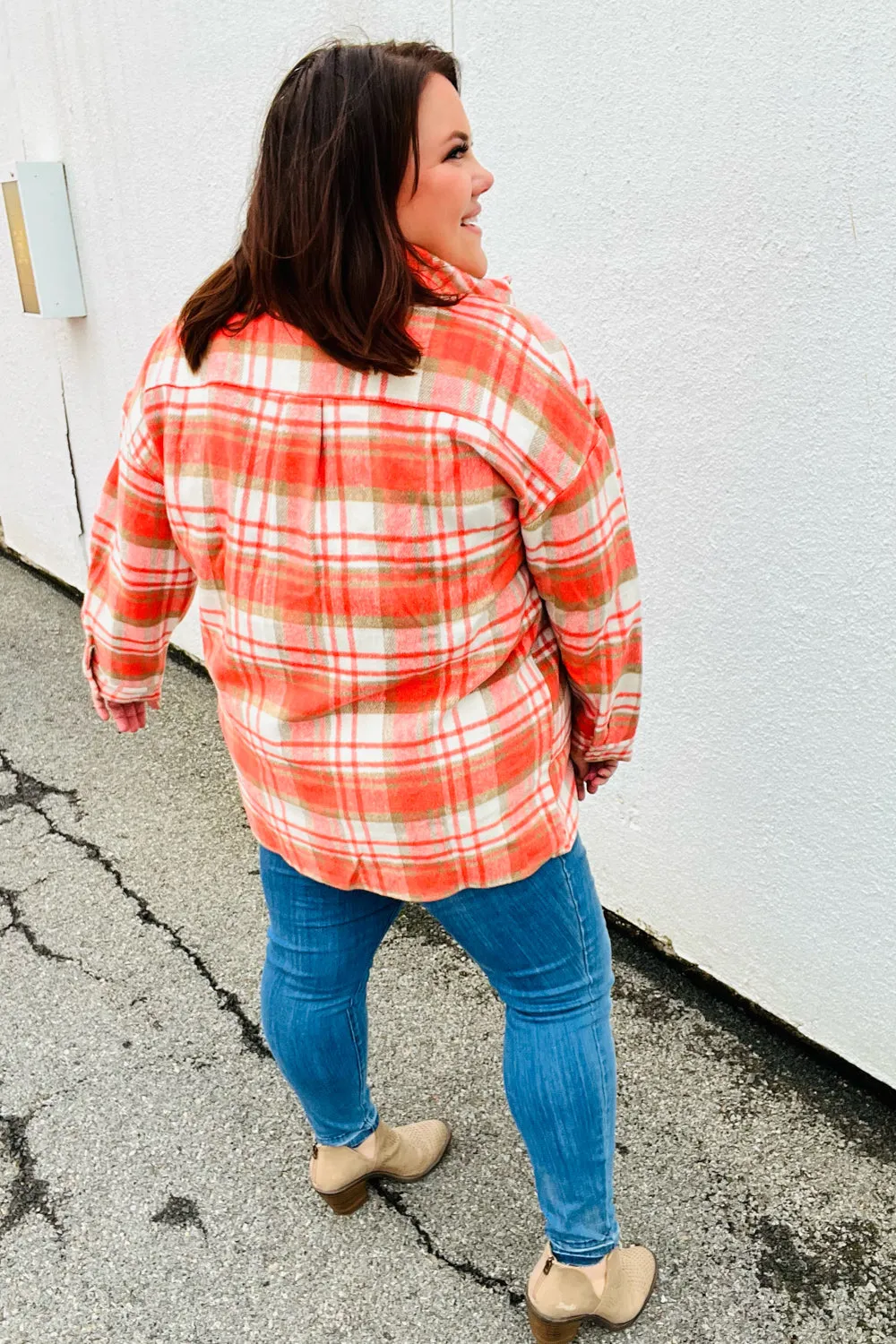 Layer Up Orange Plaid Flannel Button Down Shacket