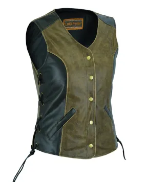 Leather Women's Stylish Longer Body Vest Two Tone