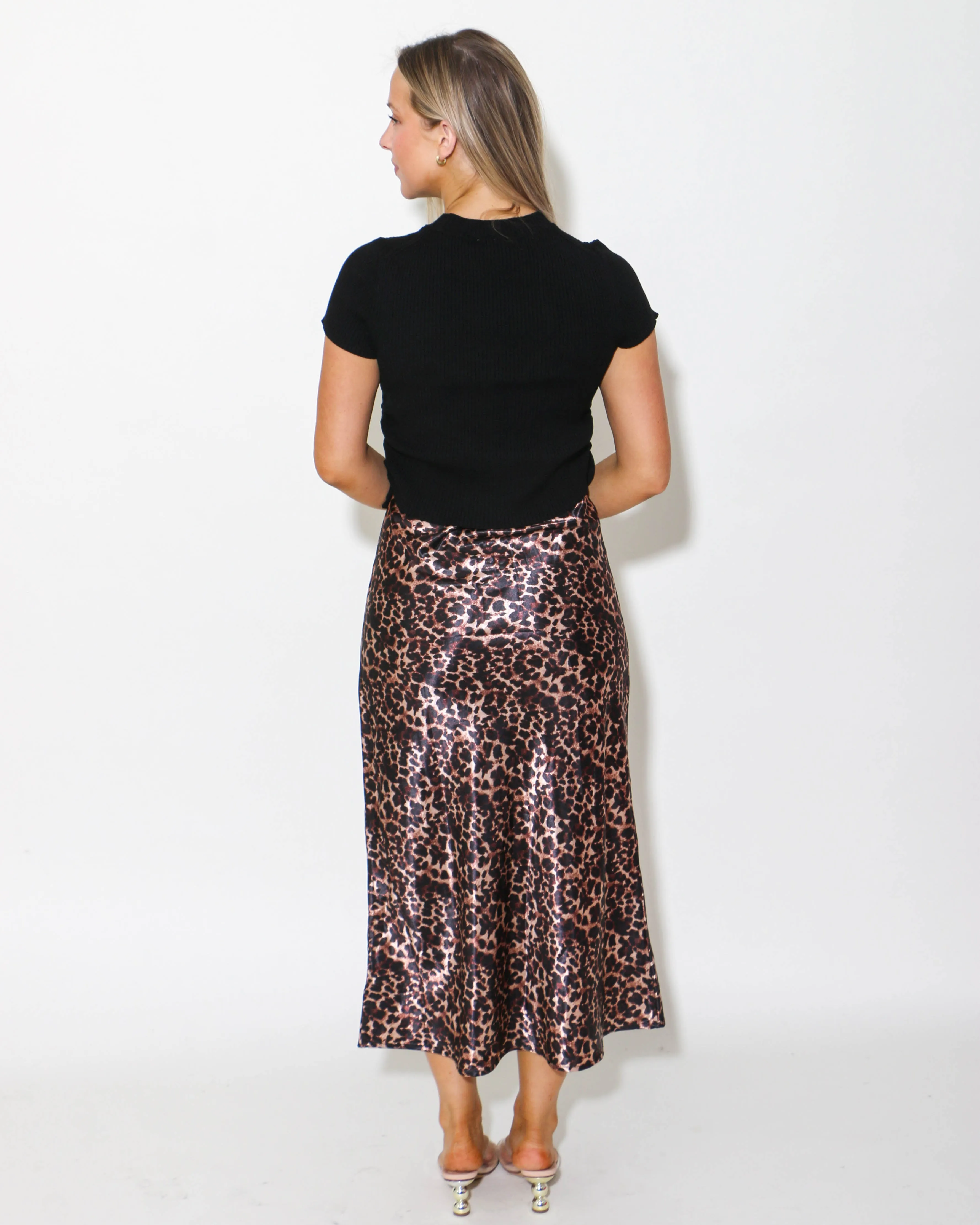 Leopard Satin Slip Dress with Knit Crop Top Set