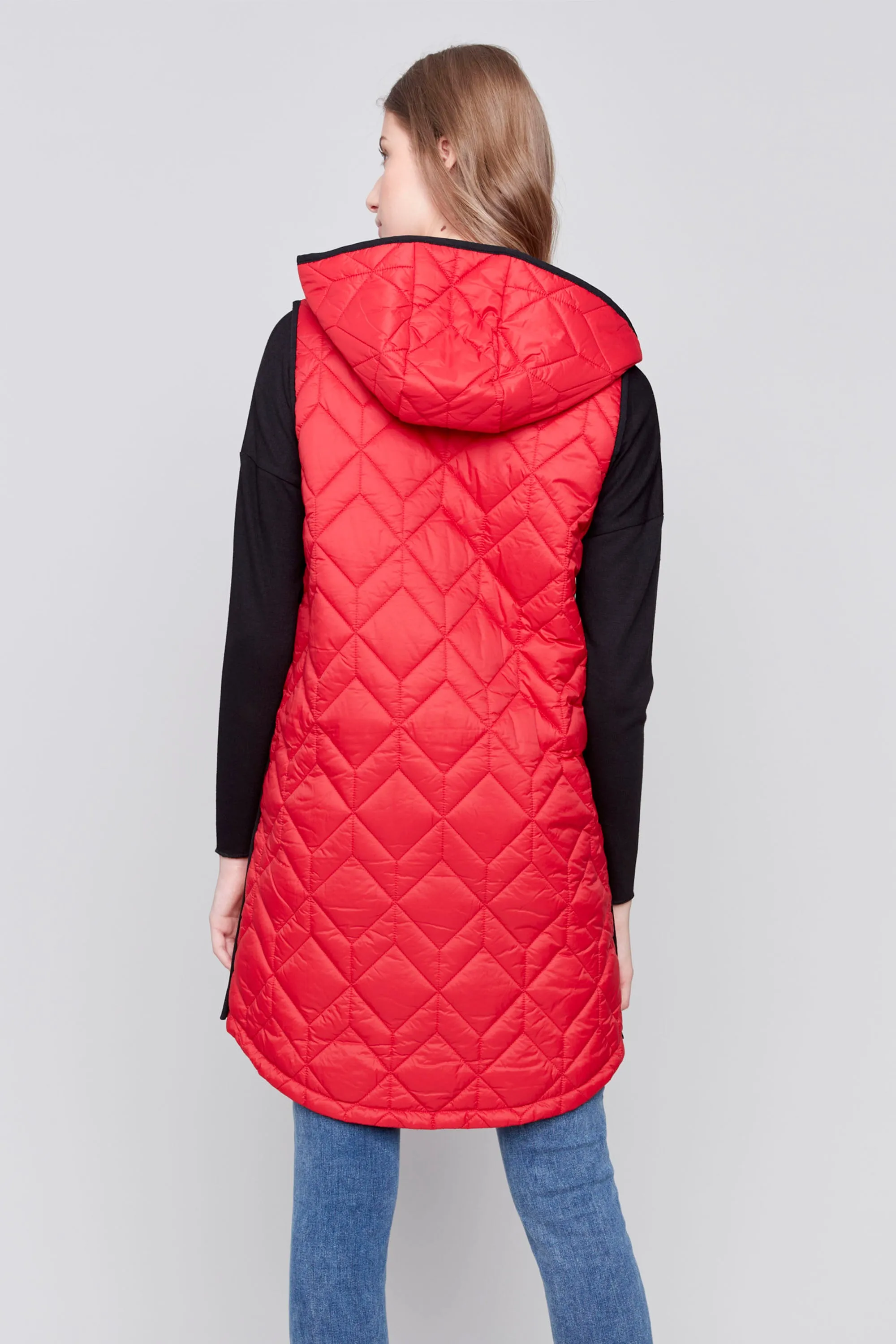 LONG QUILTED HOODIE VEST