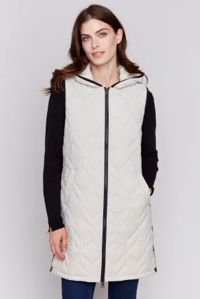 LONG QUILTED HOODIE VEST