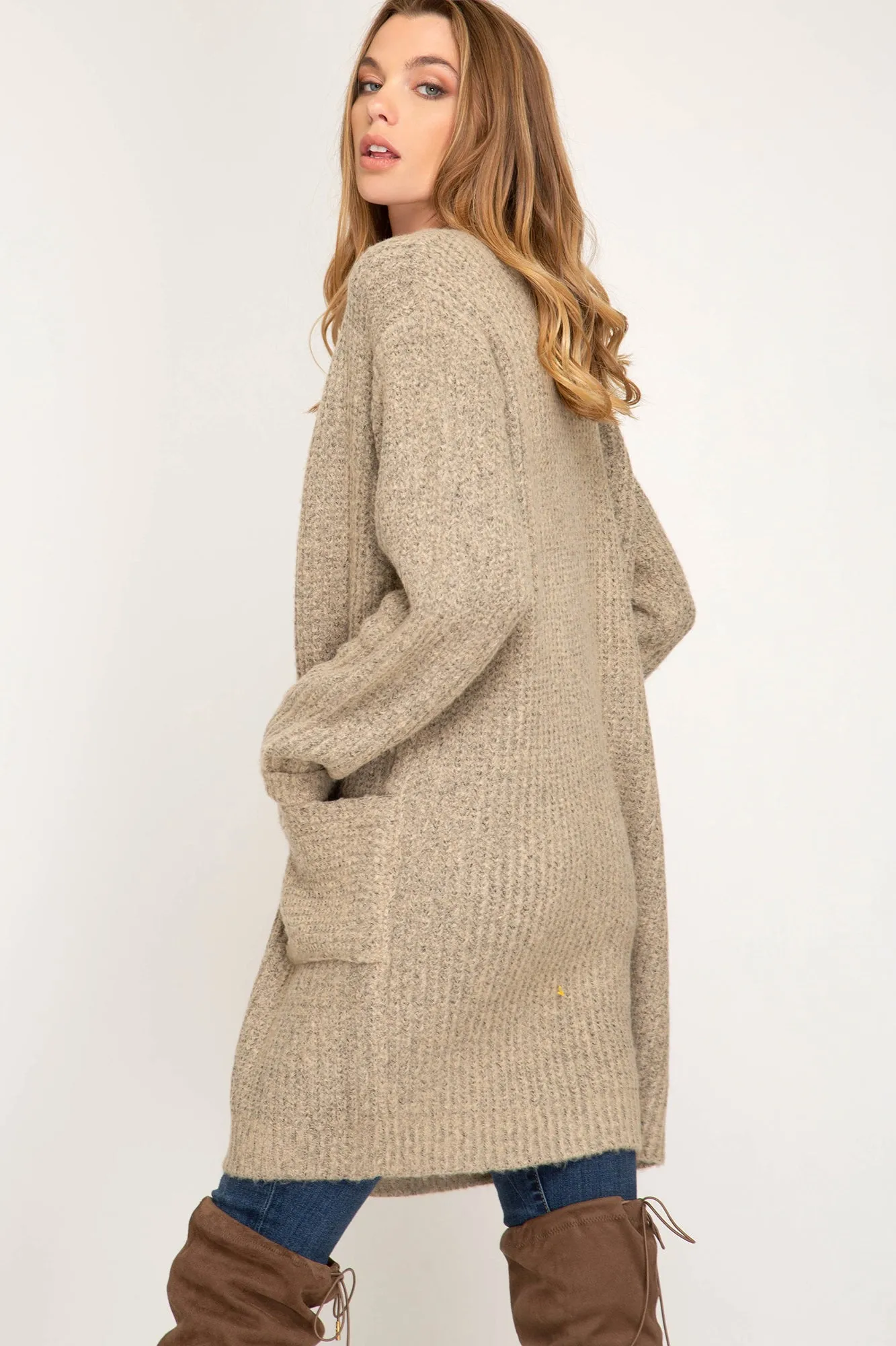 Long sleeve open front cardigan with pocket