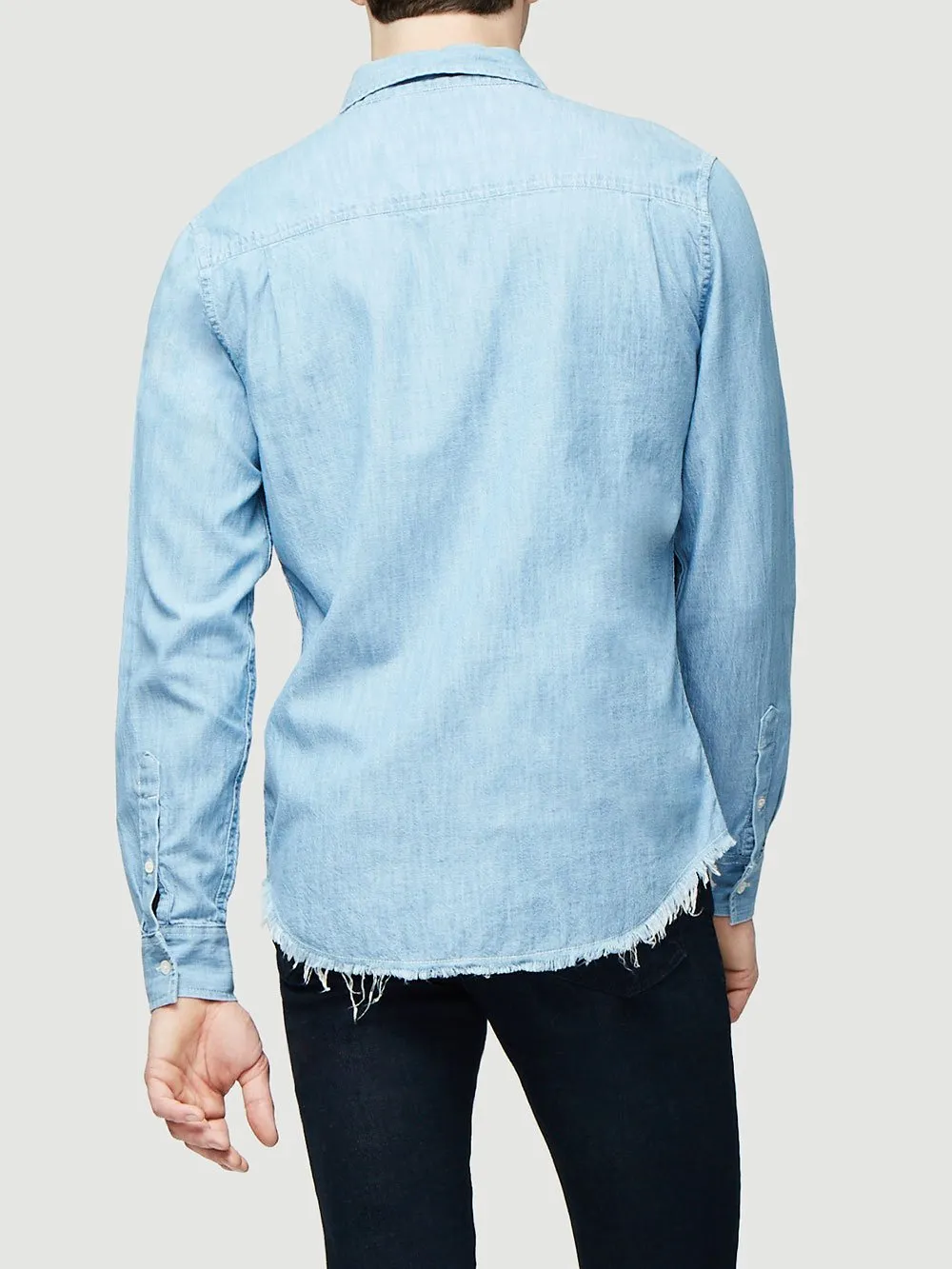 Long Sleeve Single Pocket Fray Hem -- Indigo