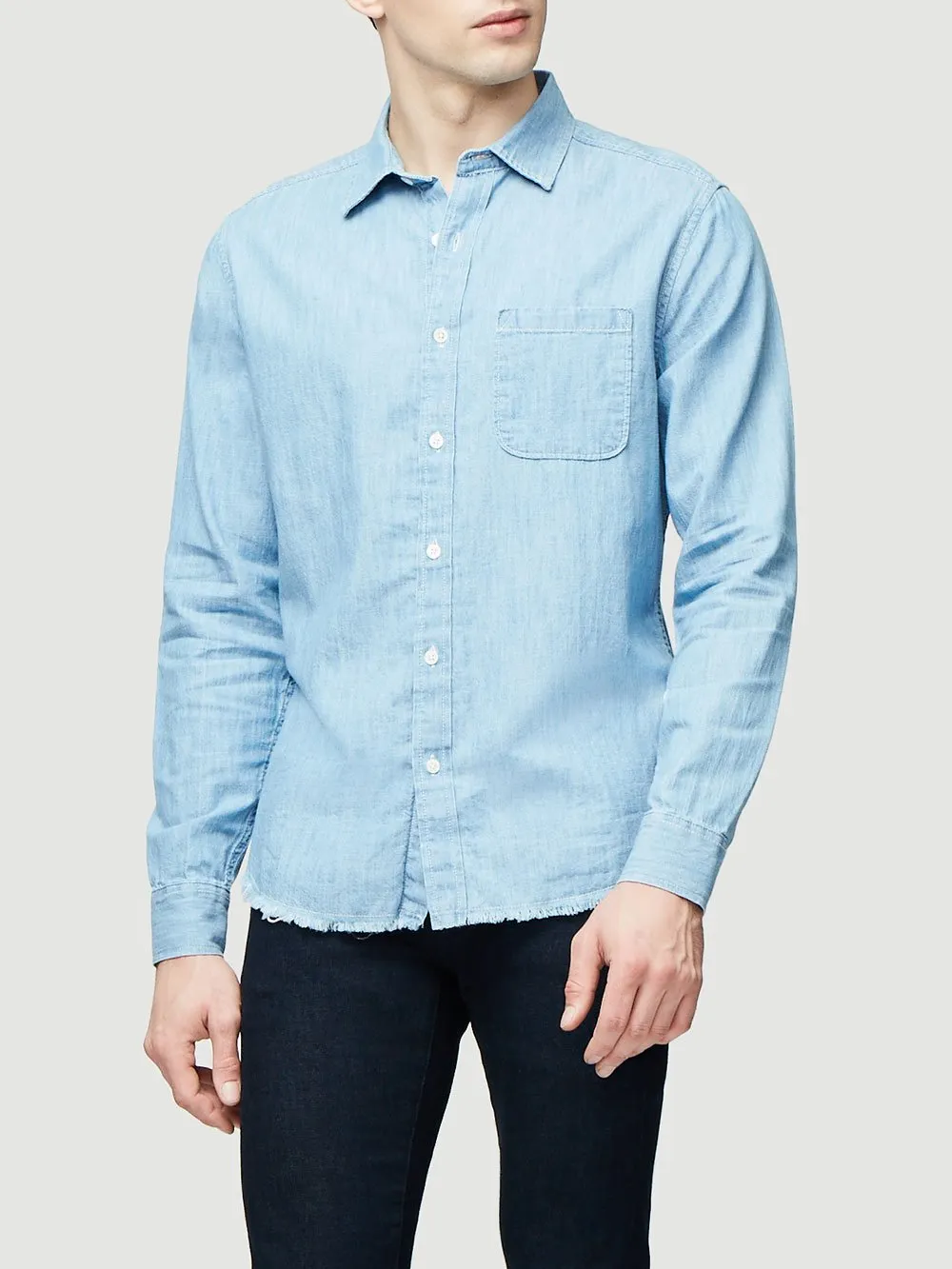 Long Sleeve Single Pocket Fray Hem -- Indigo