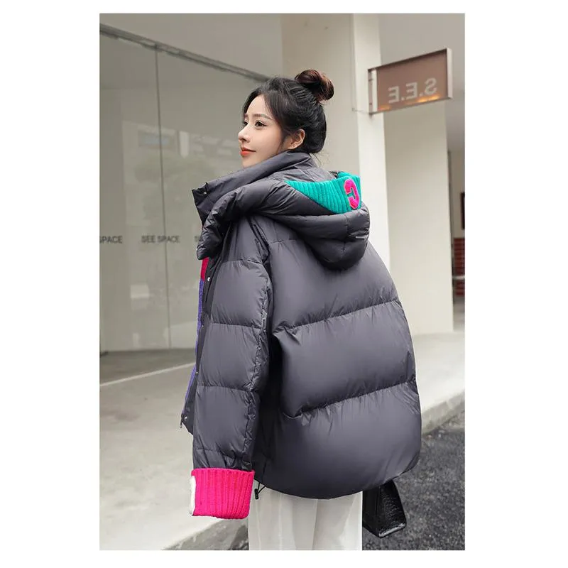 Loose Fit Patchwork Hooded Puffer Jacket