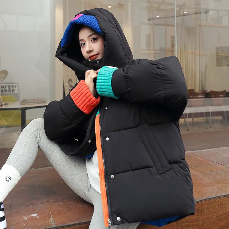 Loose Fit Patchwork Hooded Puffer Jacket