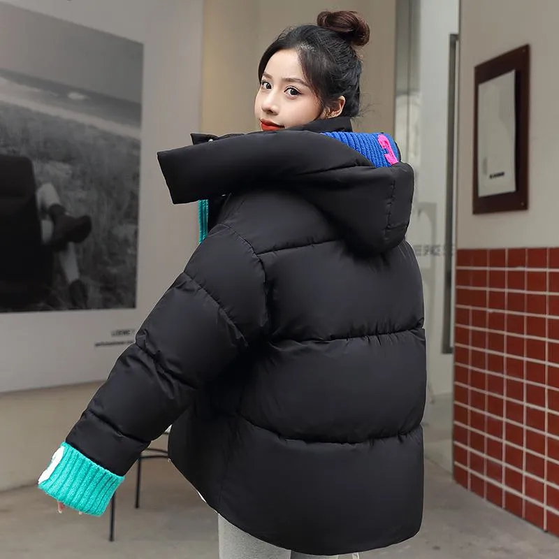 Loose Fit Patchwork Hooded Puffer Jacket