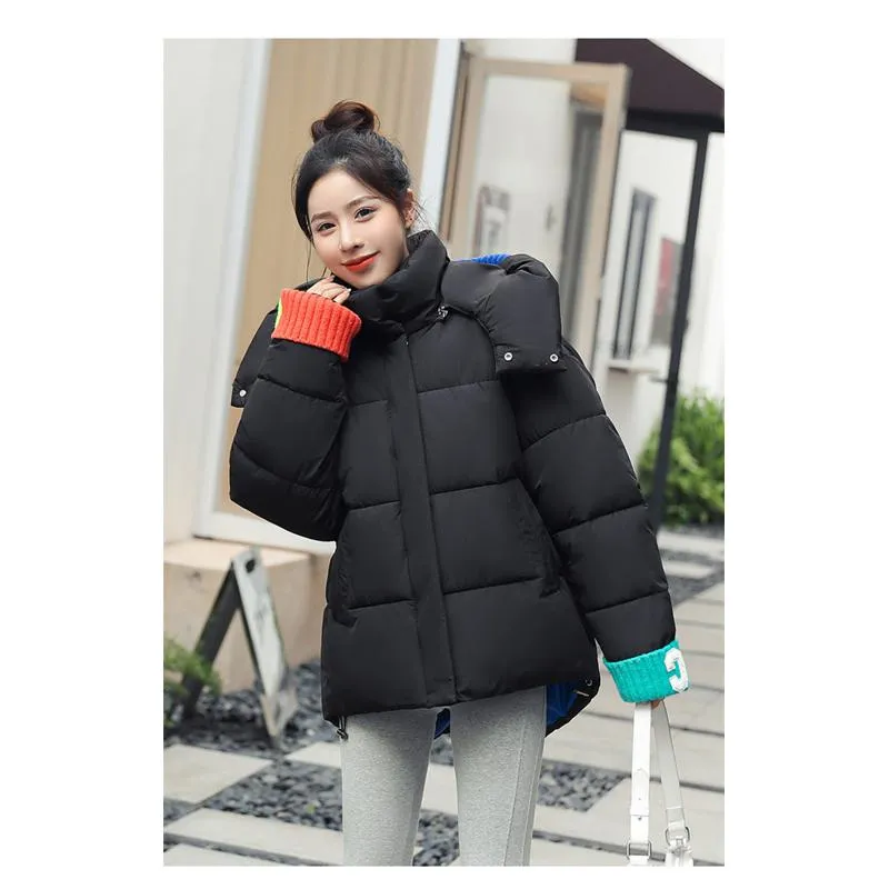 Loose Fit Patchwork Hooded Puffer Jacket