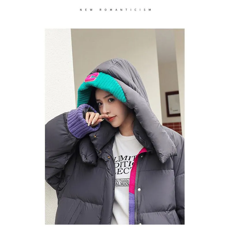 Loose Fit Patchwork Hooded Puffer Jacket