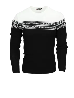 LRLAGOS RED Black and White Men's Crewneck Sweaters Greek Key style Slim-Fit