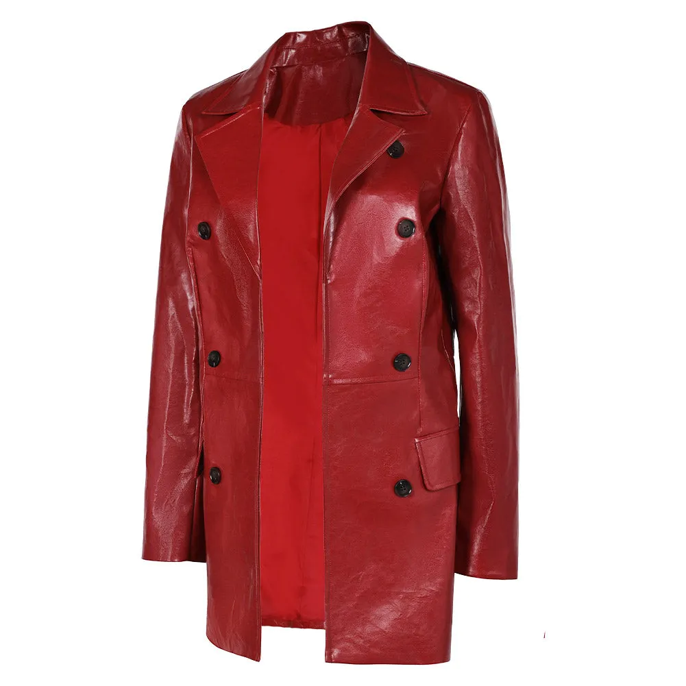 Madame Web 2024 Women Red Leather Coat Party Carnival Halloween Cosplay Costume