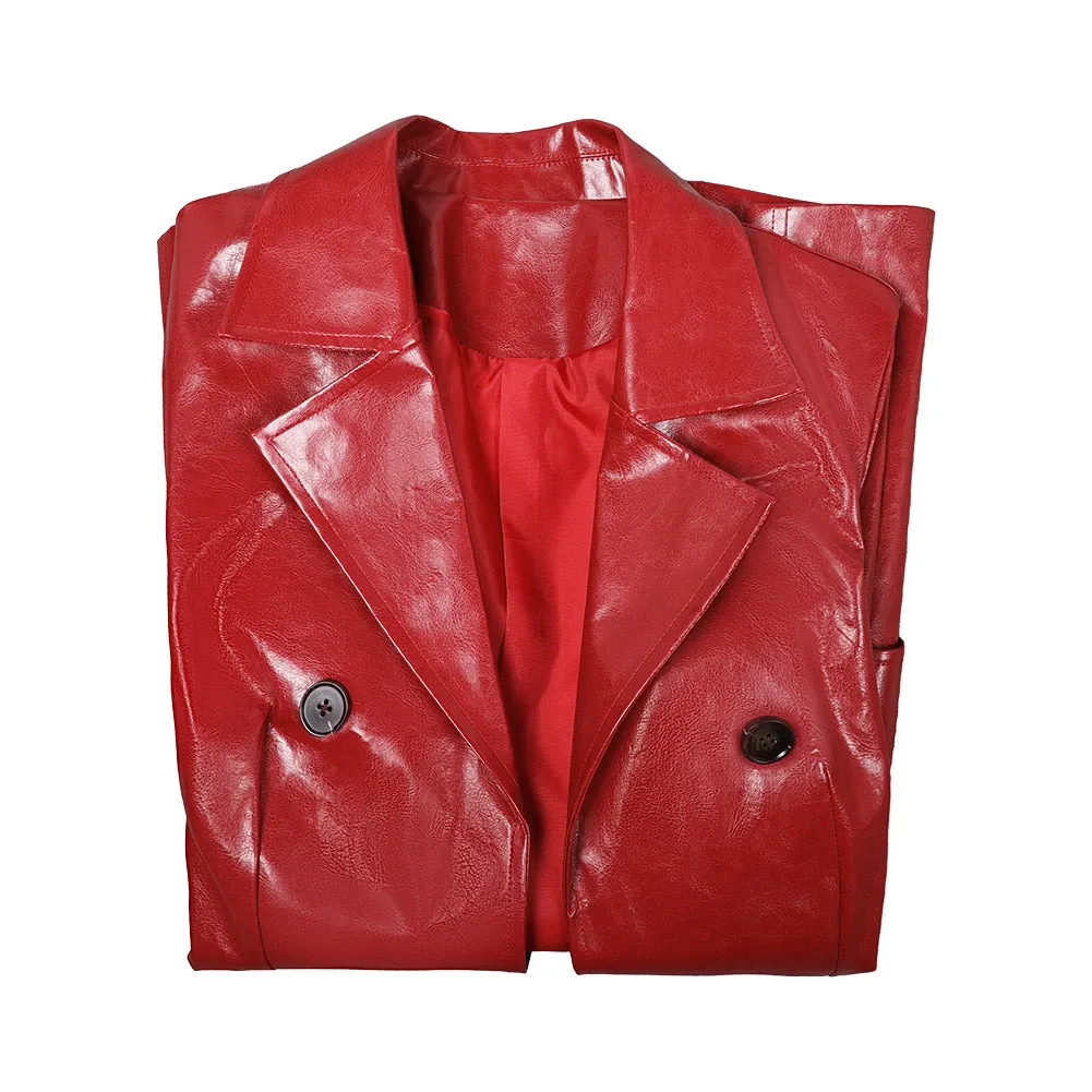 Madame Web 2024 Women Red Leather Coat Party Carnival Halloween Cosplay Costume