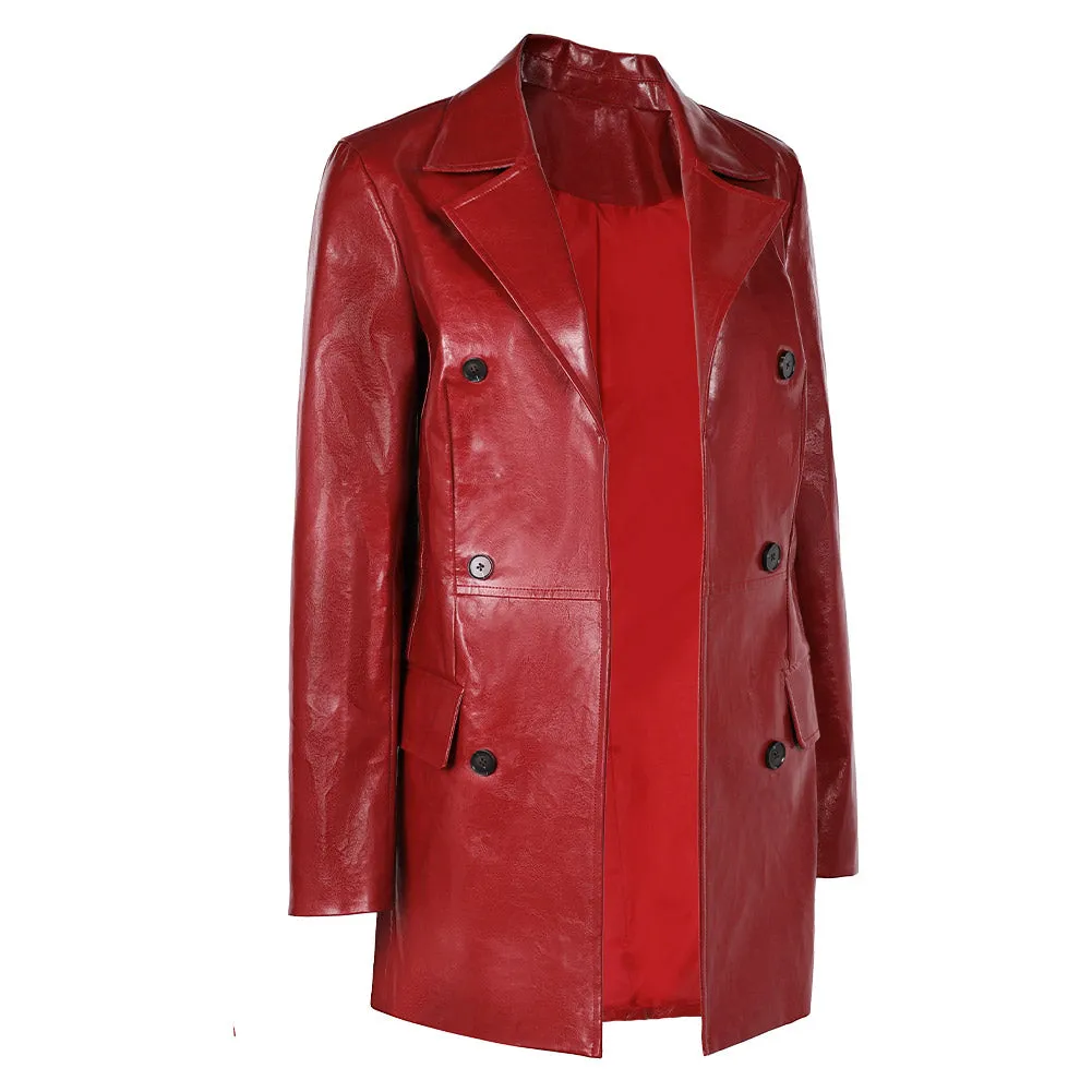 Madame Web 2024 Women Red Leather Coat Party Carnival Halloween Cosplay Costume