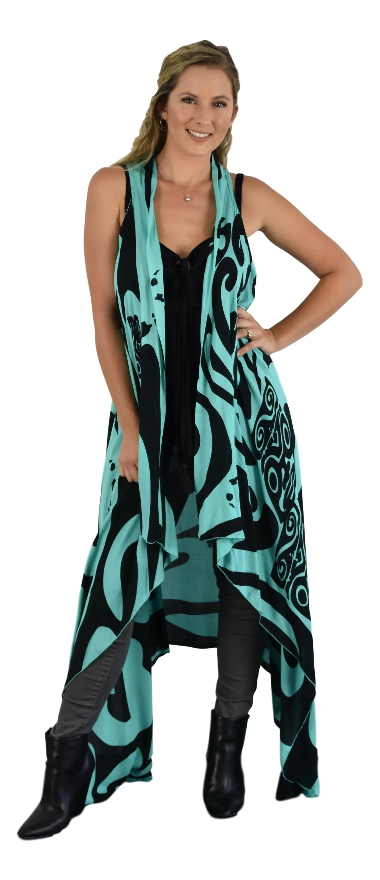 Magic Sarong | Hawaii Tribal | Teal Blue | Kimono Vest - Pre-order for Winter 2024 / 2025