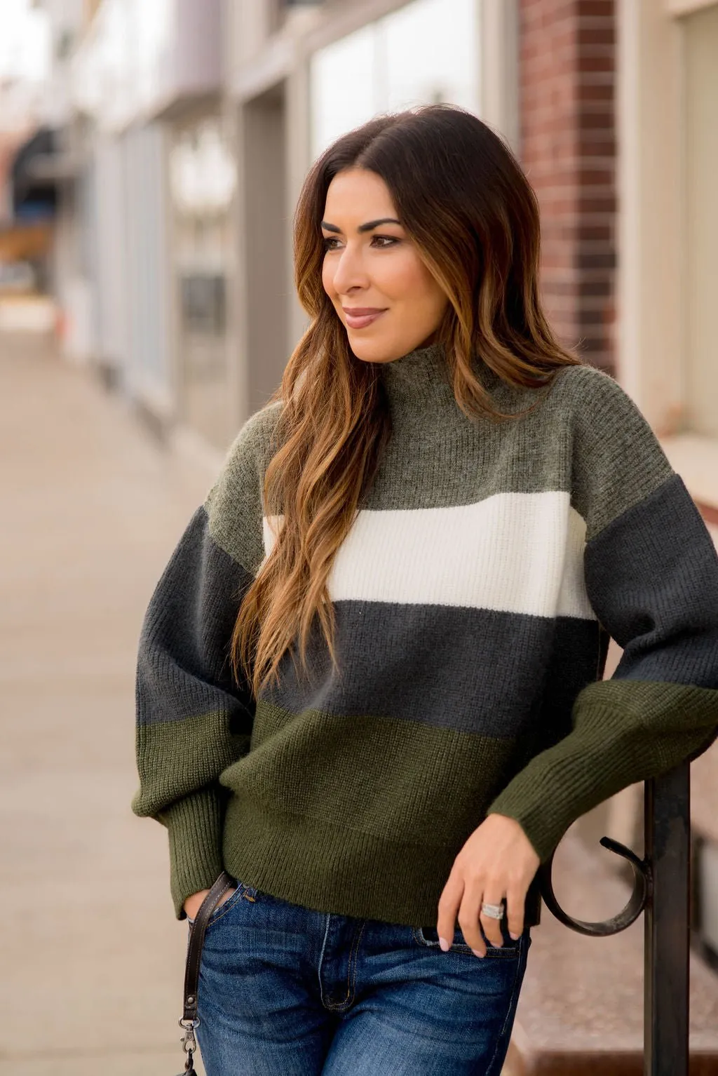 Marled Quad Colored Turtle Neck Sweater