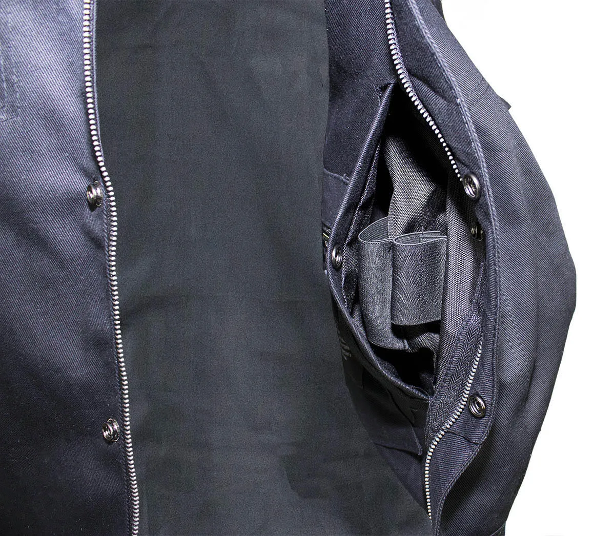 Men's Black Denim Gun Pocket Club Vest, Conceal Carry Gun Pockets