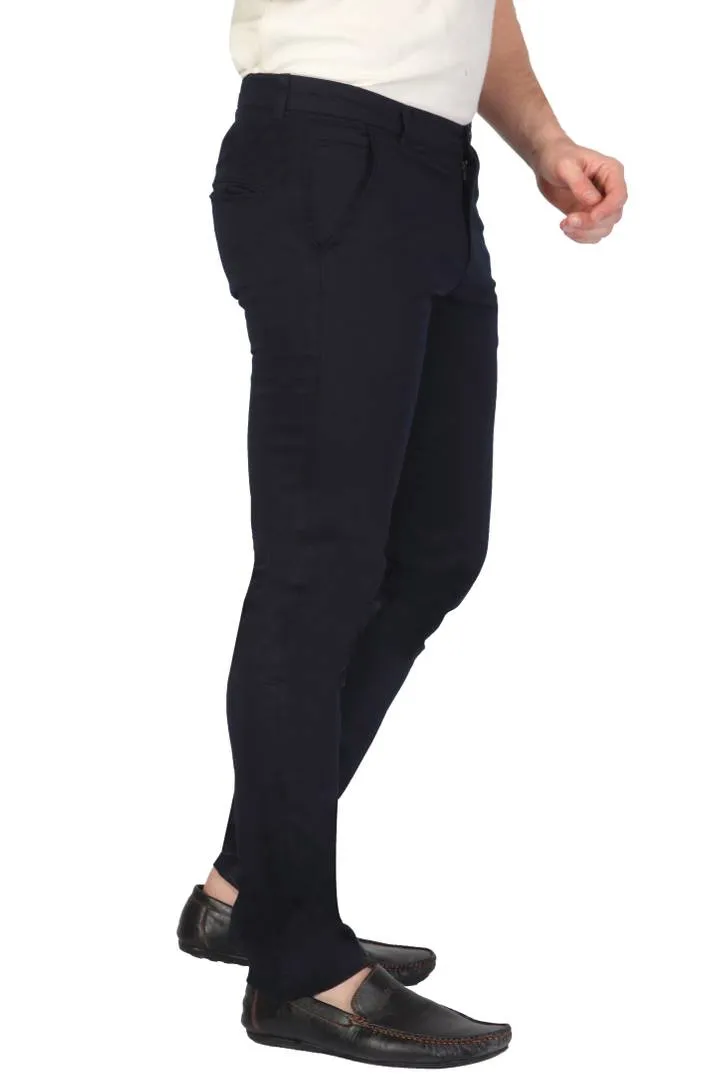 Men's Blue Cotton Solid Slim Fit Chinos