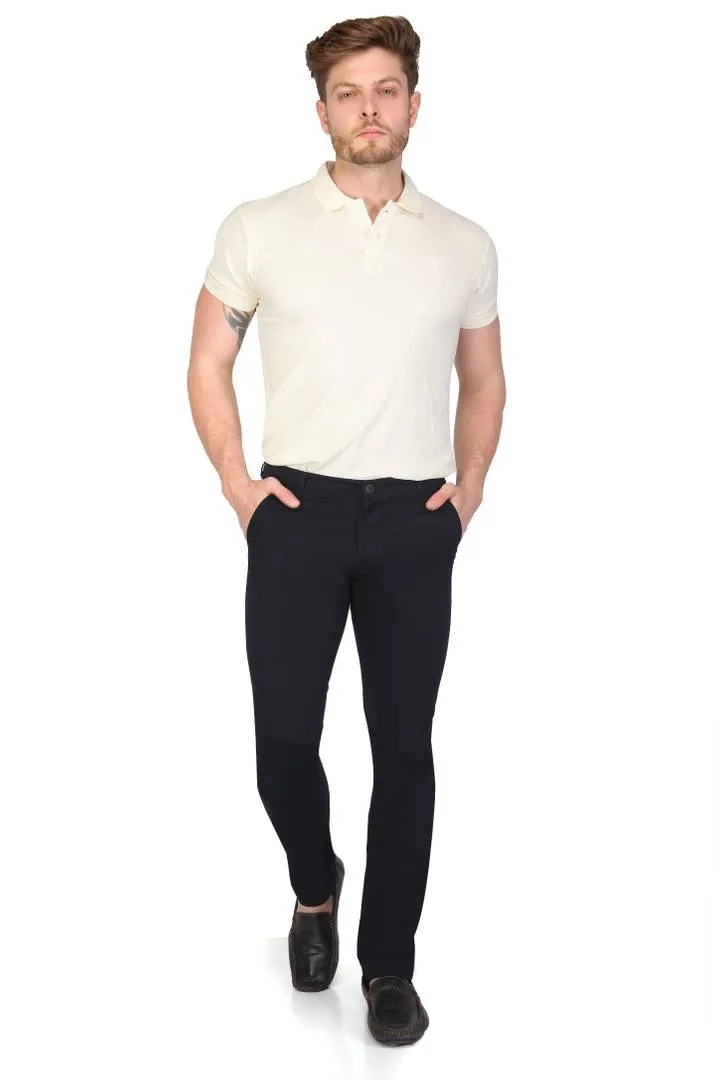 Men's Blue Cotton Solid Slim Fit Chinos