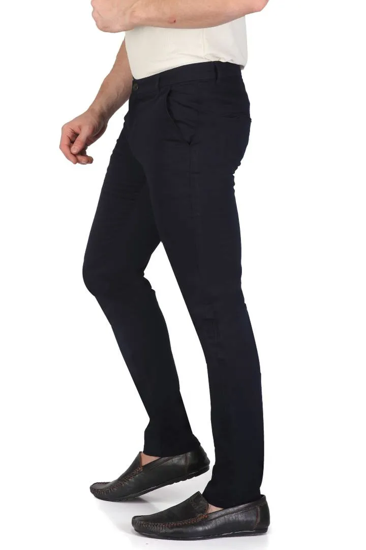 Men's Blue Cotton Solid Slim Fit Chinos