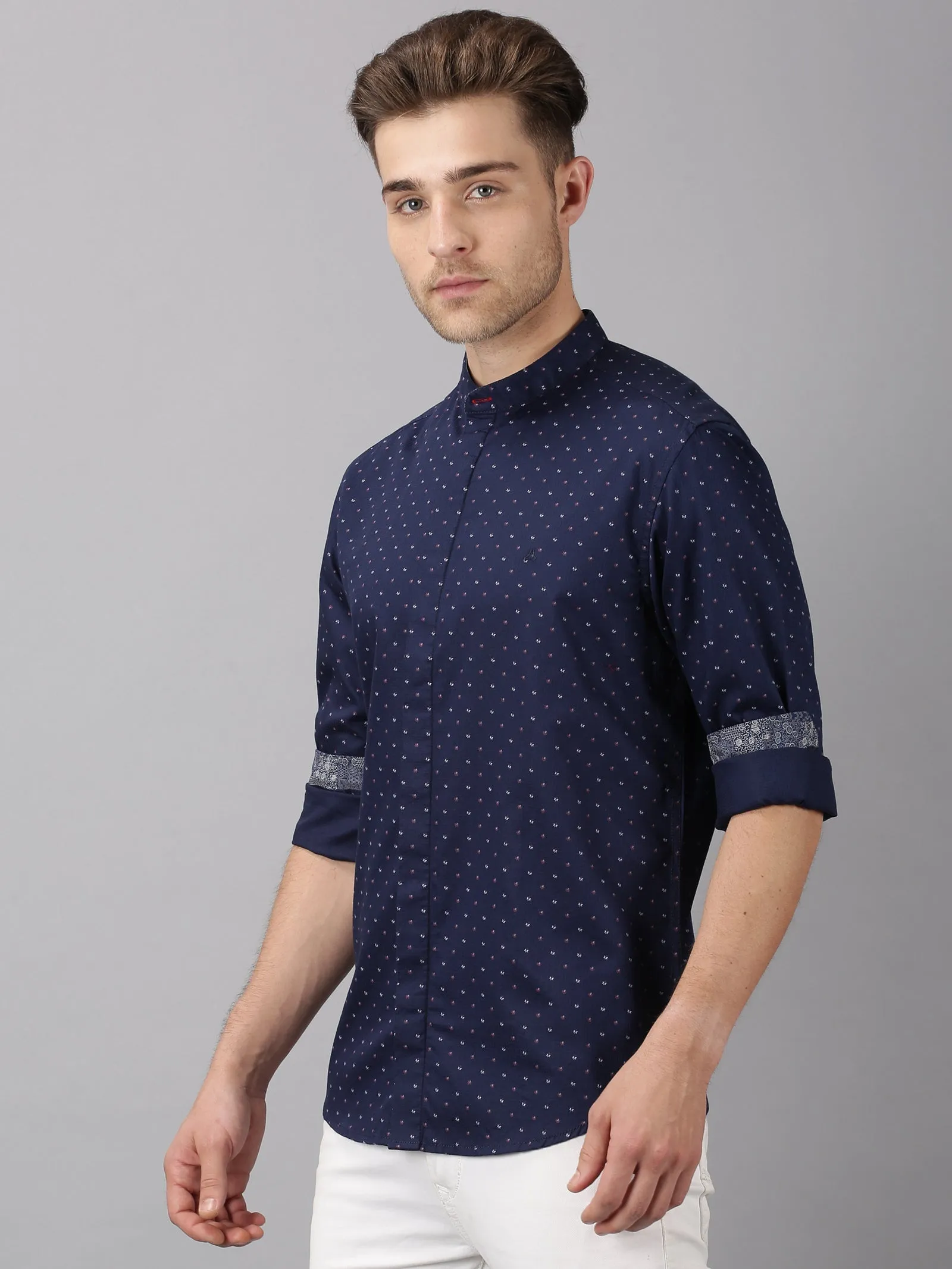 MEN'S BLUE PRINTED SLIM FIT SHIRT