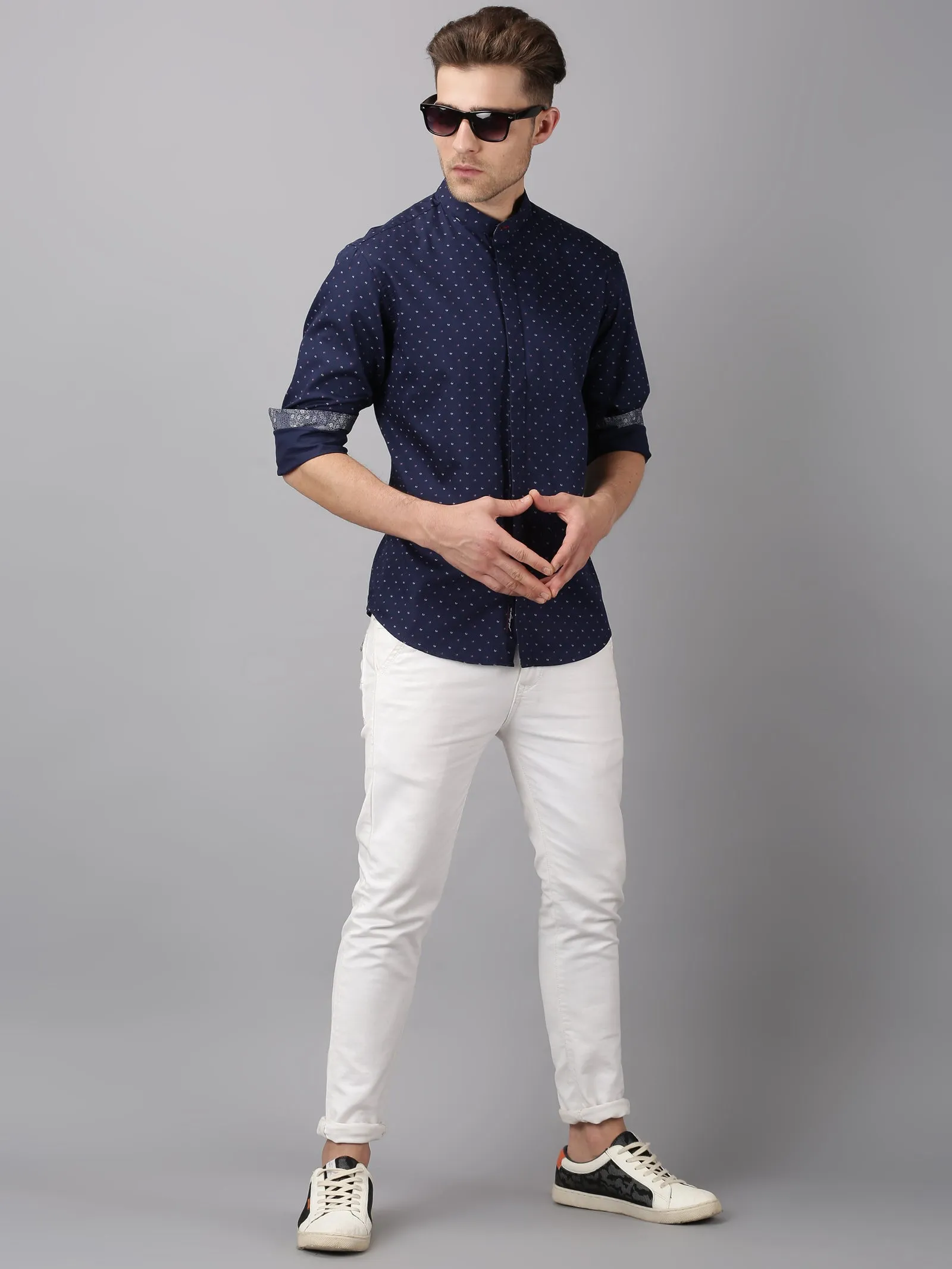 MEN'S BLUE PRINTED SLIM FIT SHIRT