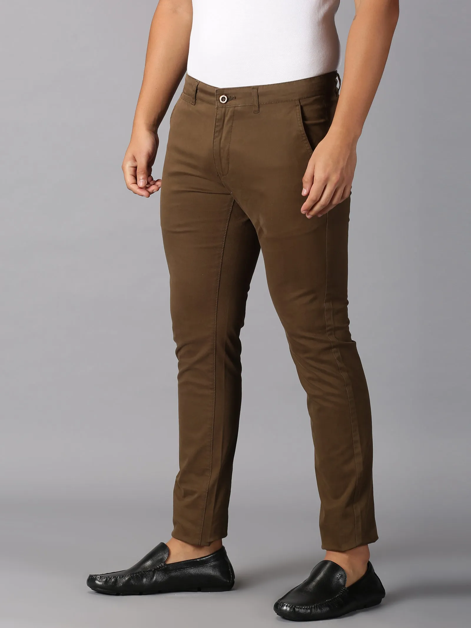 MEN'S BROWN SOLID SLIM FIT TROUSER