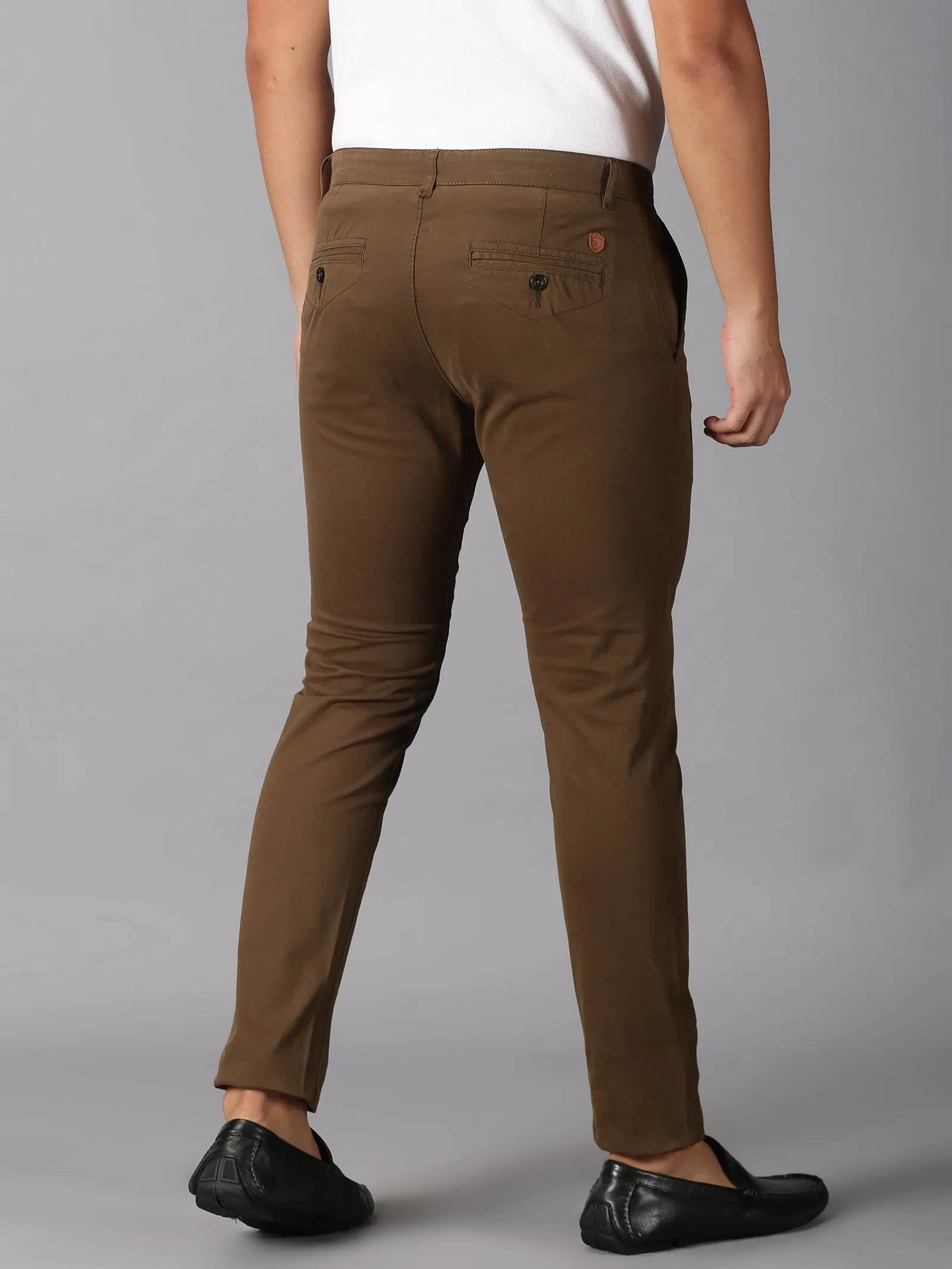 MEN'S BROWN SOLID SLIM FIT TROUSER